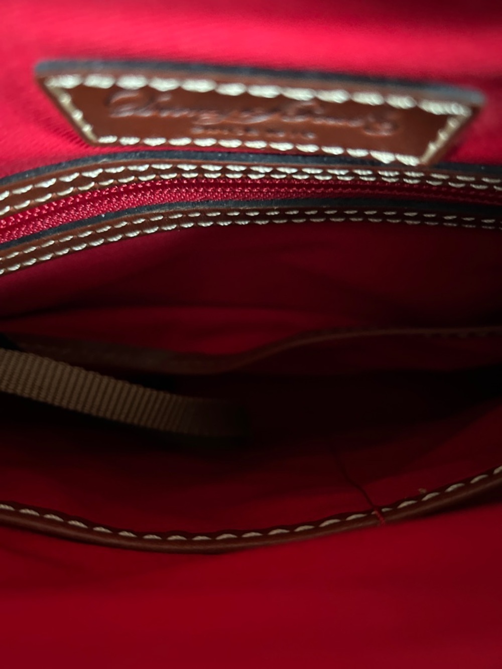 Dooney & Bourke Dark Brown Pebbled Leather Crossbody Messenger with Tan Trim - Picture 5 of 9